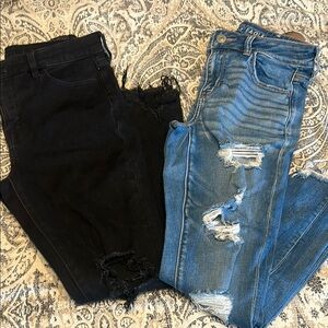 American Eagle Outfitters Black and Blue Distressed Jeans